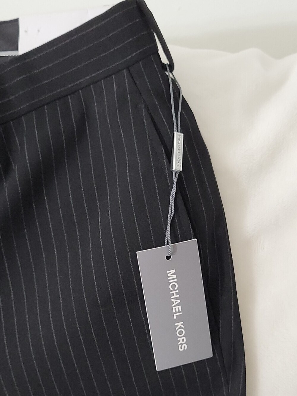 Michael Kors Men's Black Pinstripe Dress Pants 34W x 30L Flat Front - Picture 12 of 16